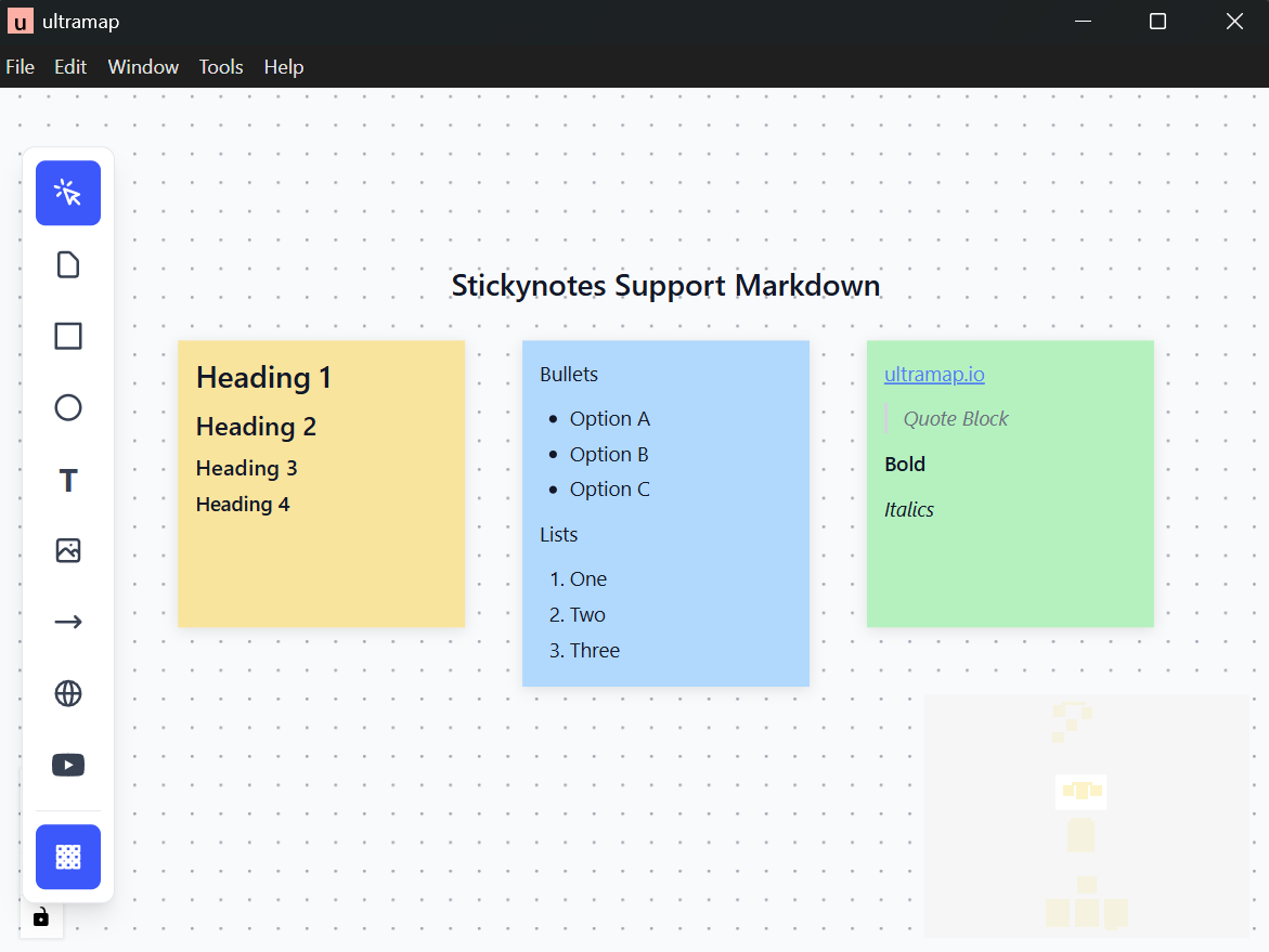 Sticky note features in ultramap